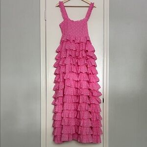LoveShackFancy Pink Ruffled Maxi Dress